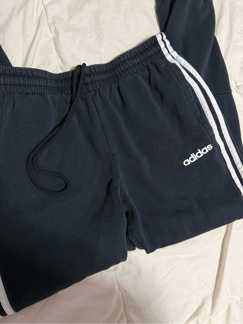 adidas men’s Black Sweatpants with White Three-Stripes
